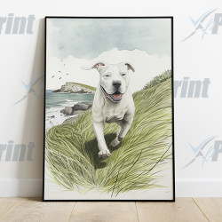 White Staffy Dog on The Hill Art Print