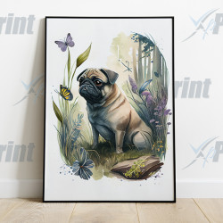 Pug Dog Illustration in The Woods Art Print