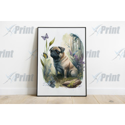 Pug Dog Illustration in The Woods Art Print