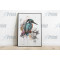 Kingfisher on a Branch with Splashes of Colour Art Print