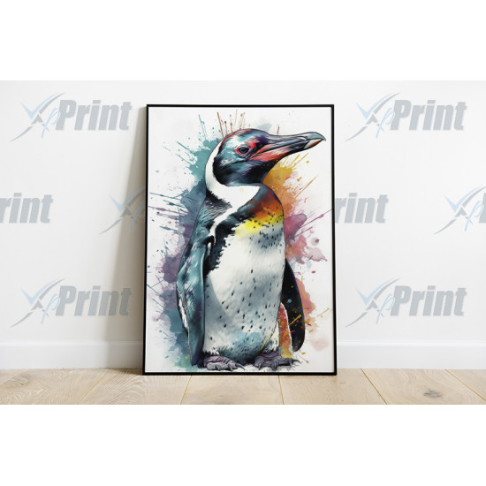 Penguin Illustration with Splashes of Colour Art Print