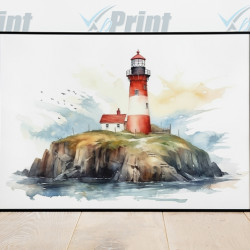Lighthouse on Island Water Colour Illustration Art Print
