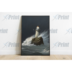 Waves Crashing Into Lighthouse Illustration Art Print