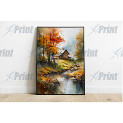 Cabin In The Woods With Stream Art Print