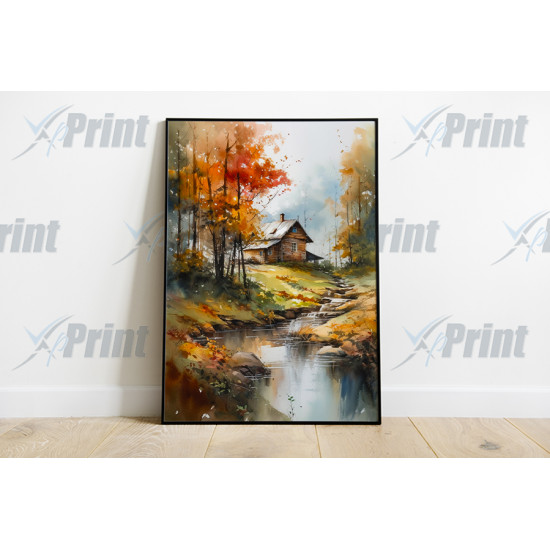 Cabin In The Woods With Stream Art Print