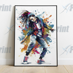 Street Dancer Girl Illustration with Splashes of Colour Art Print