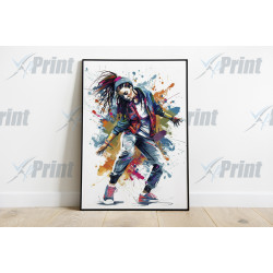 Street Dancer Girl Illustration with Splashes of Colour Art Print